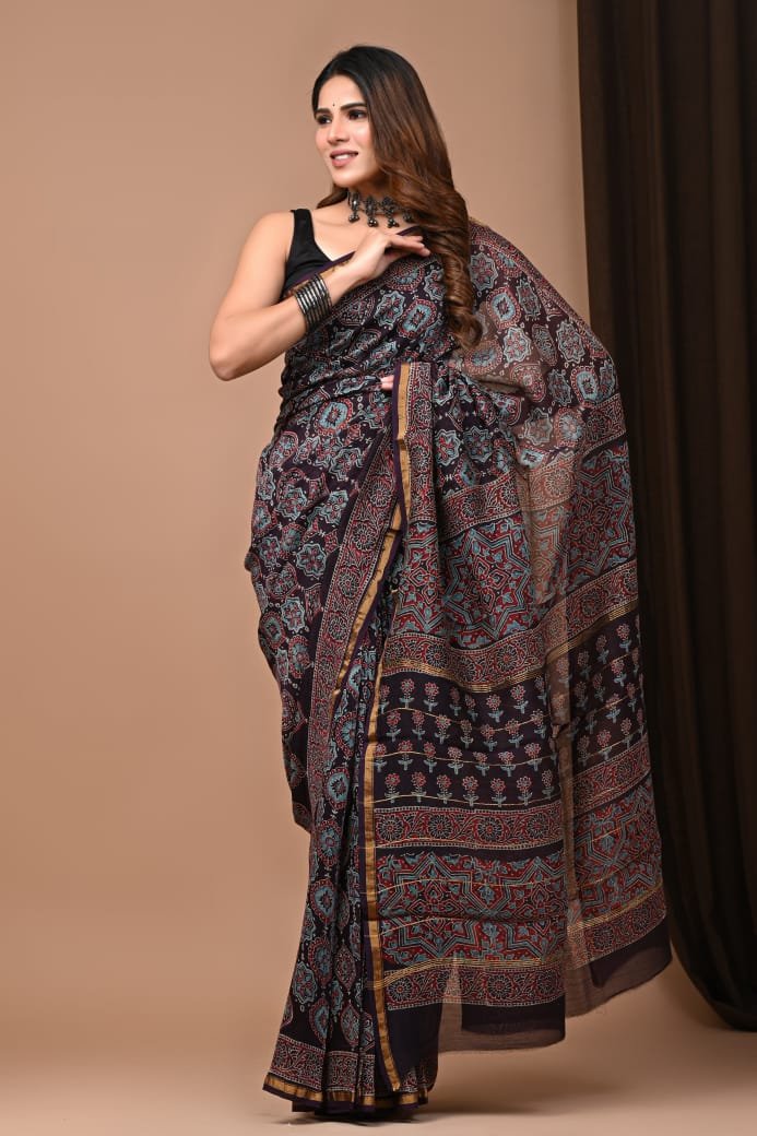 bagru, bagru saree, Chanderi Silk Saree, hand block saree, saree