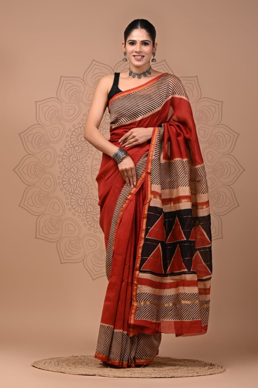 bagru, bagru saree, Chanderi Silk Saree, hand block saree, saree
