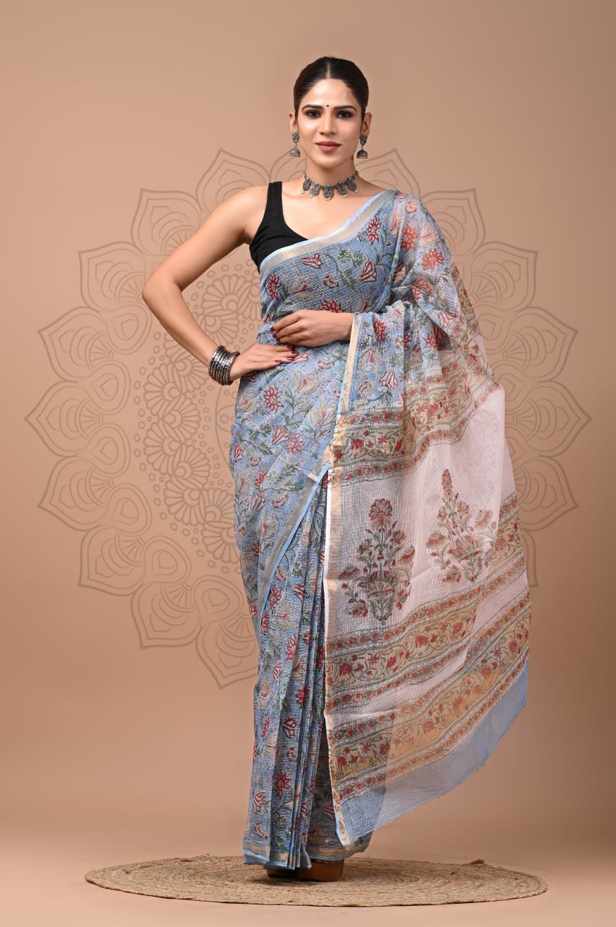 bagru, bagru saree, Chanderi Silk Saree, hand block saree, saree