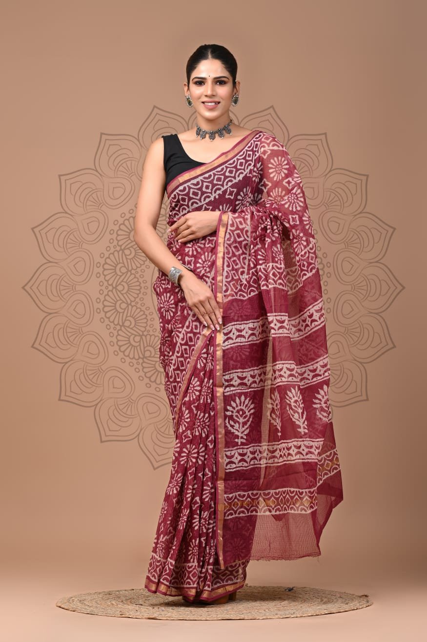 bagru, bagru saree, Chanderi Silk Saree, hand block saree, saree