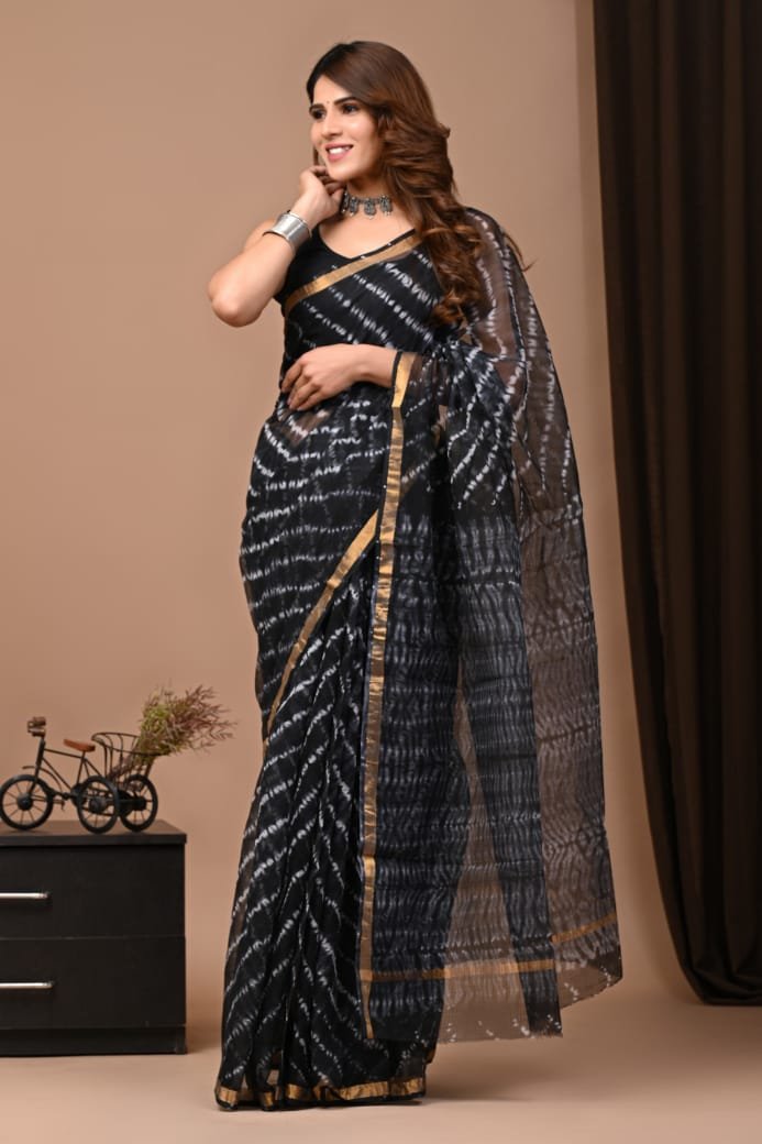 bagru, bagru saree, Chanderi Silk Saree, hand block saree, saree