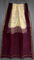 Maroon & Off-White Stripe Motif Bagru Hand Block Printed Chanderi Silk Saree With Blouse Piece