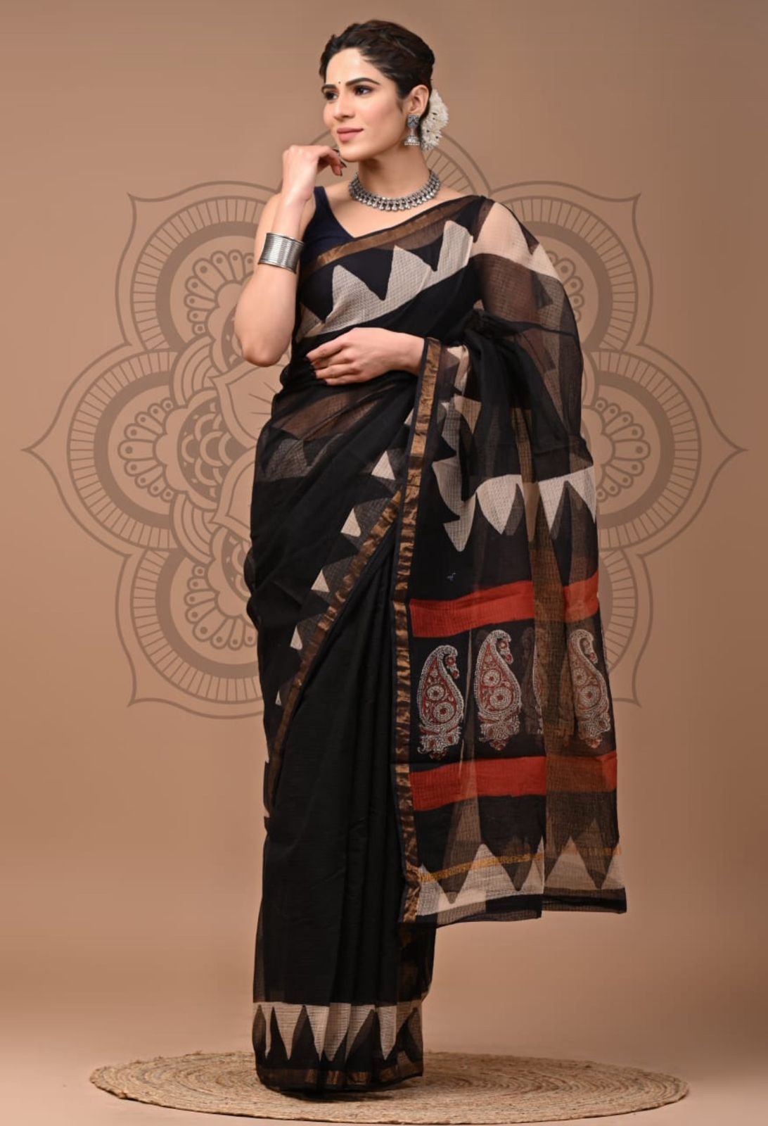 bagru, bagru saree, Chanderi Silk Saree, hand block saree, saree
