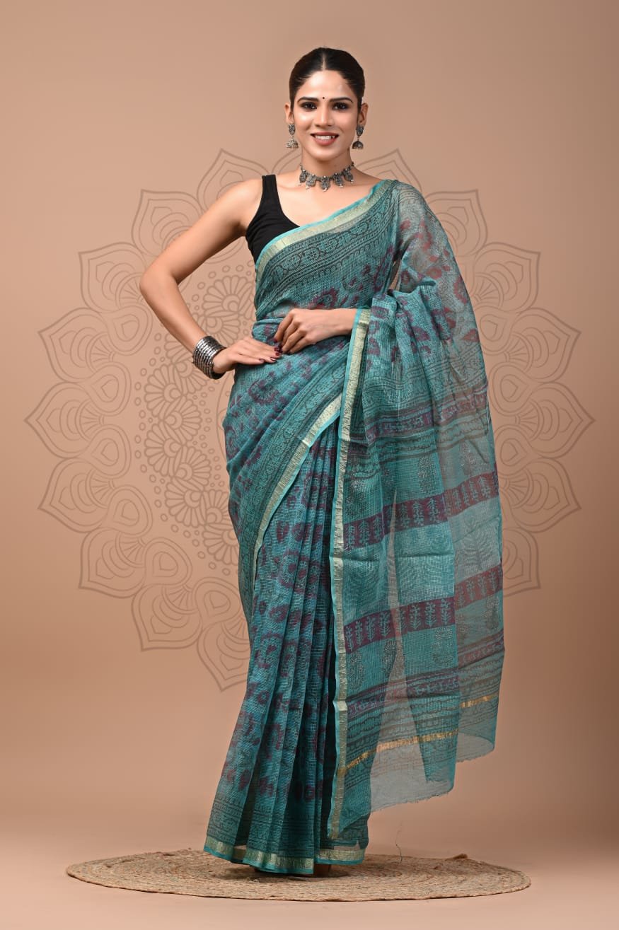 bagru, bagru saree, Chanderi Silk Saree, hand block saree, saree
