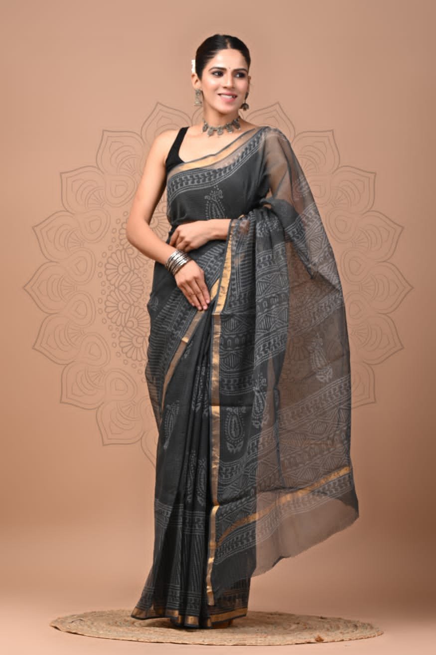 bagru, bagru saree, Chanderi Silk Saree, hand block saree, saree