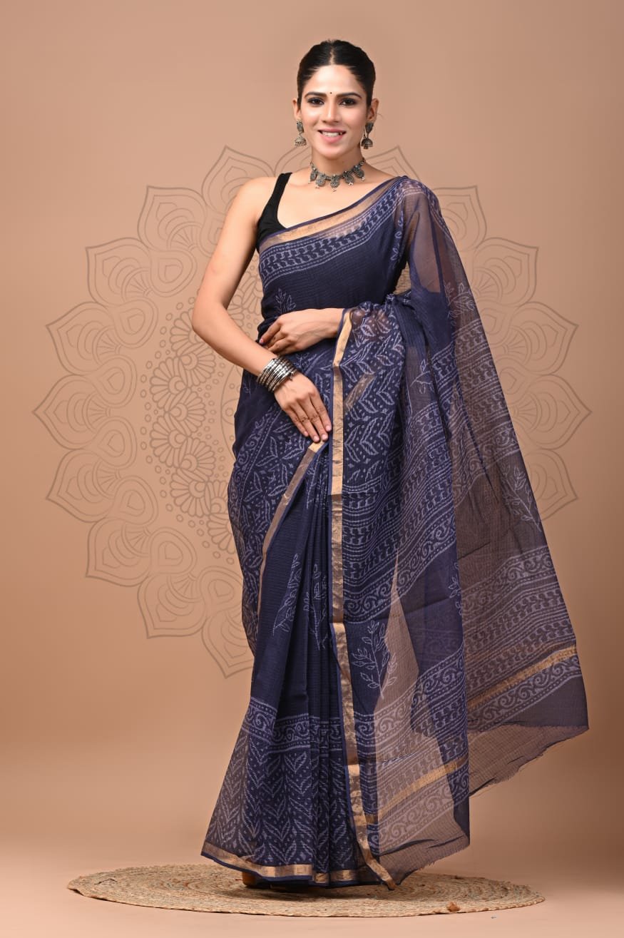 bagru, bagru saree, Chanderi Silk Saree, hand block saree, saree
