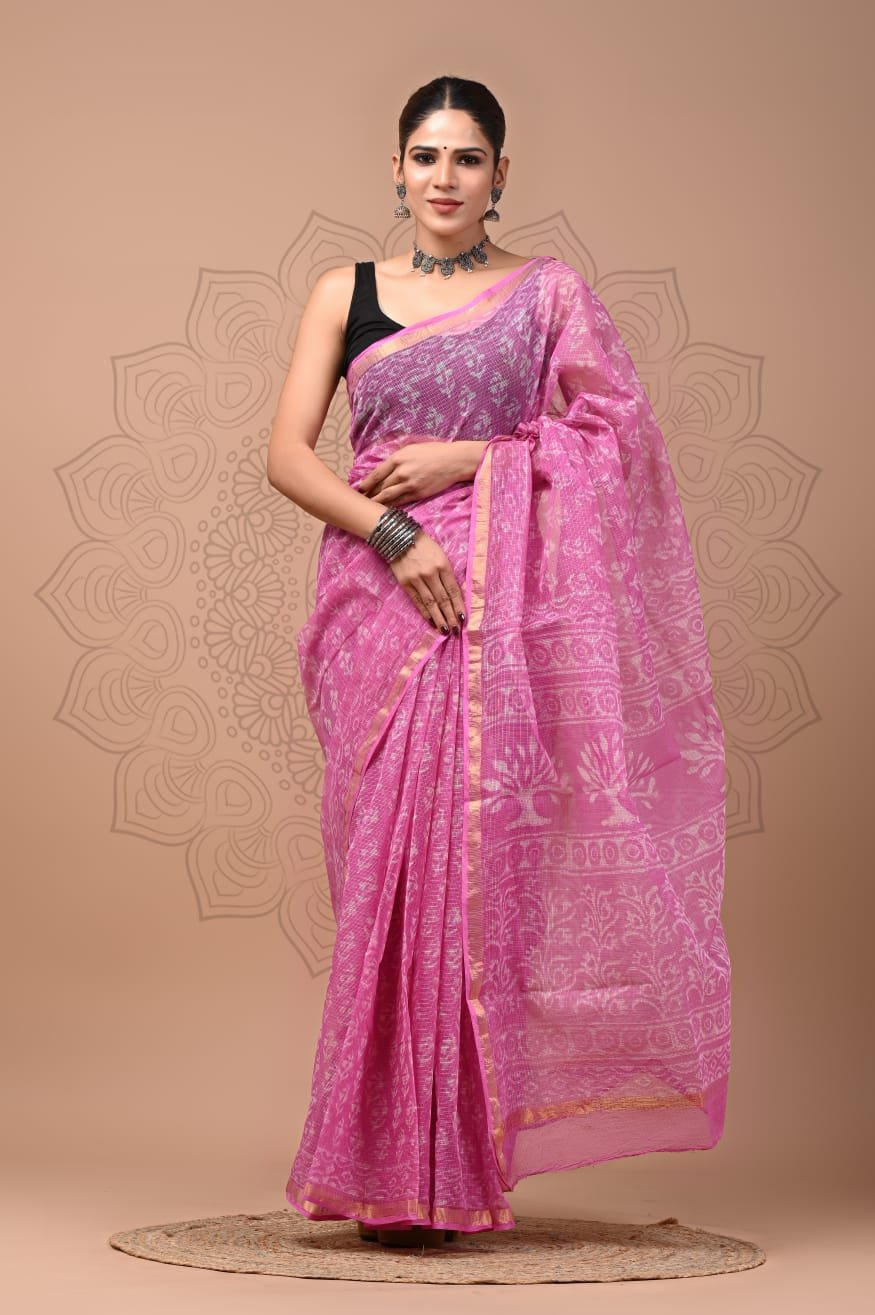 bagru, bagru saree, Chanderi Silk Saree, hand block saree, saree