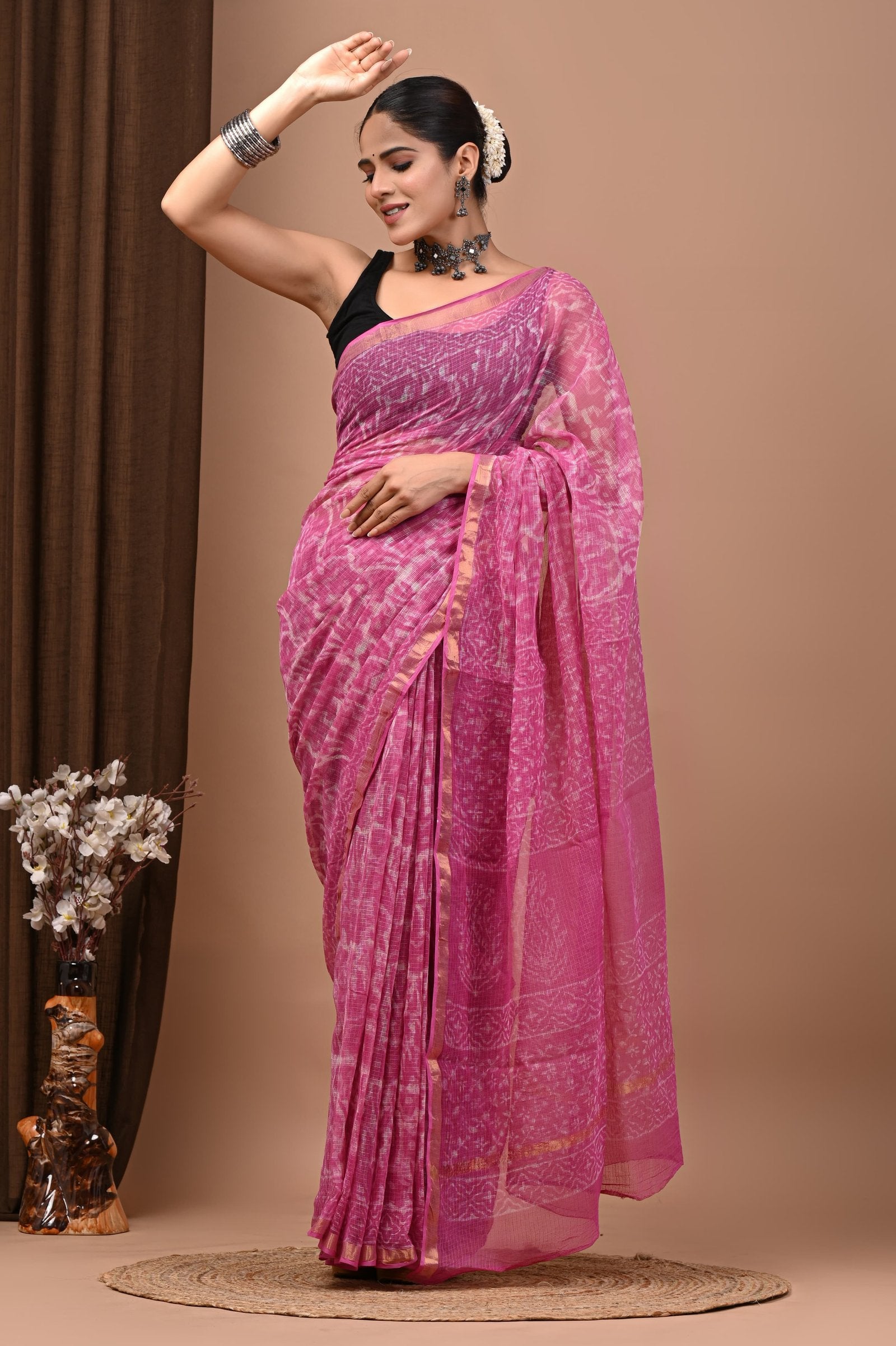 bagru, bagru saree, Chanderi Silk Saree, hand block saree, saree