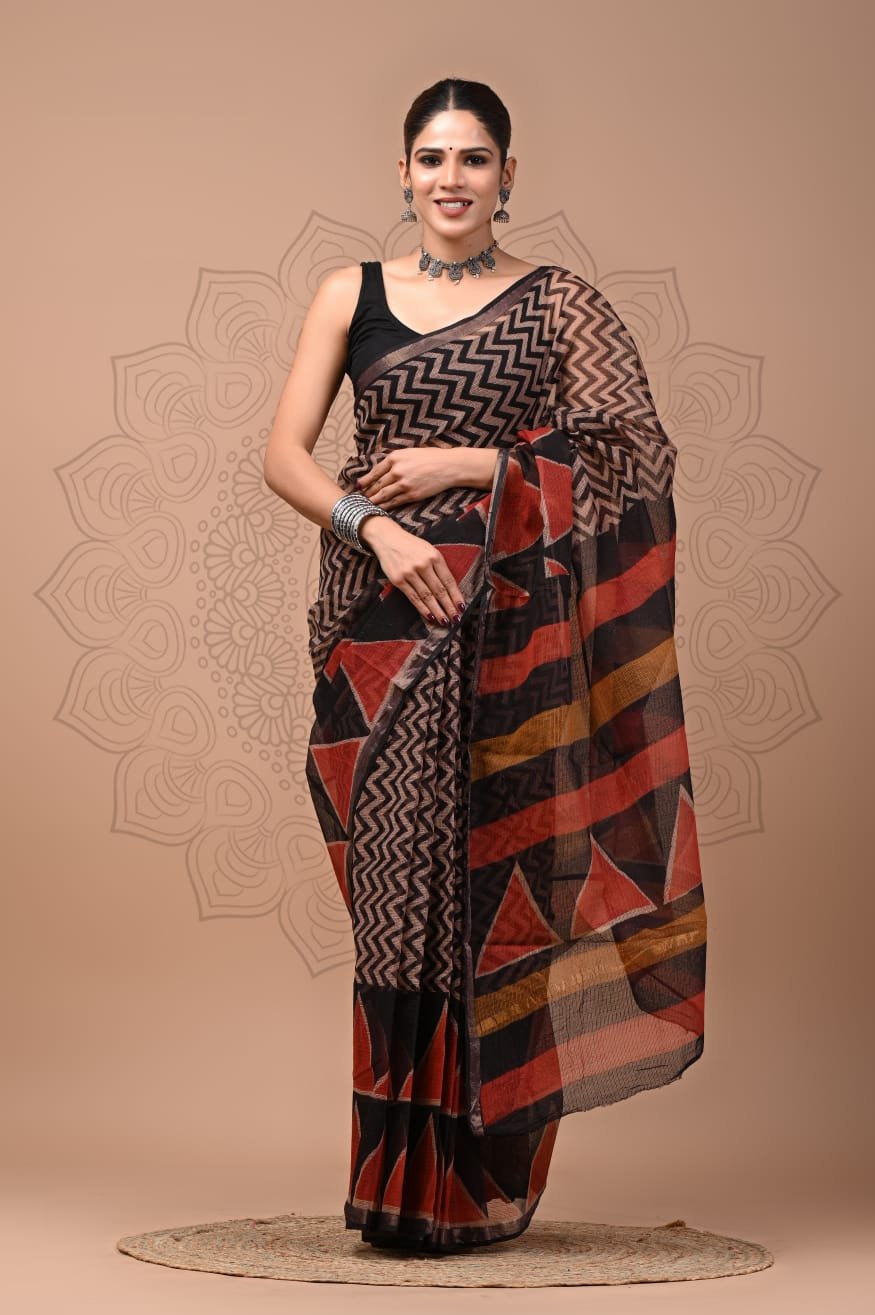 bagru, bagru saree, Chanderi Silk Saree, hand block saree, saree