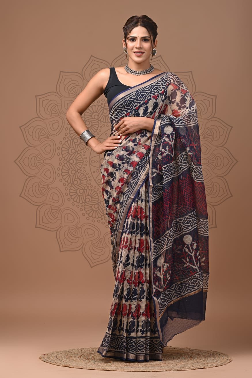 bagru, bagru saree, Chanderi Silk Saree, hand block saree, saree