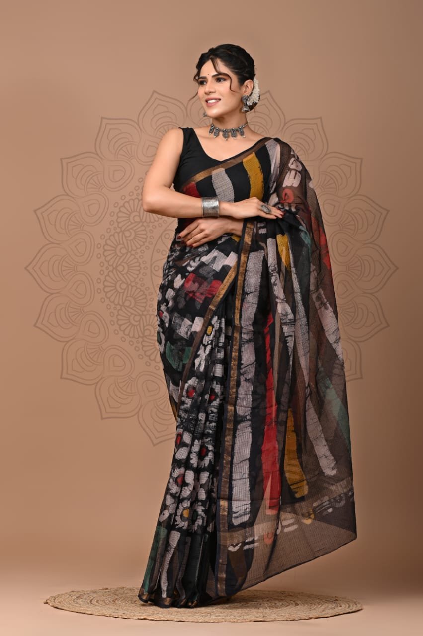 bagru, bagru saree, Chanderi Silk Saree, hand block saree, saree
