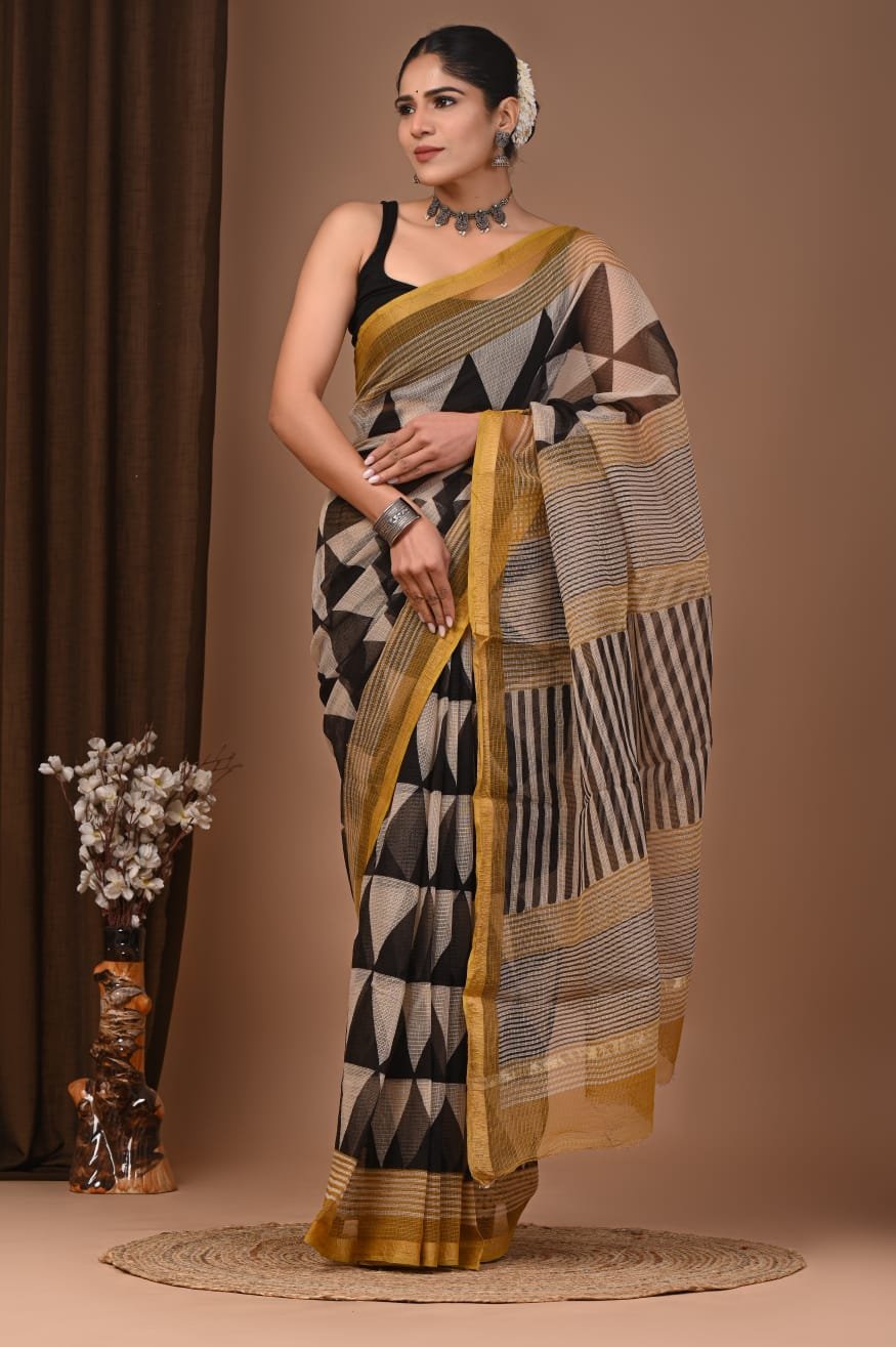 bagru, bagru saree, Chanderi Silk Saree, hand block saree, saree