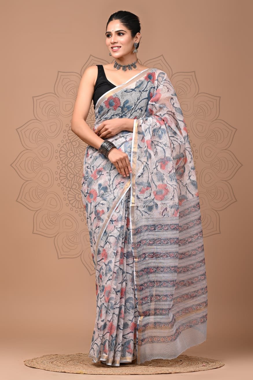 bagru, bagru saree, Chanderi Silk Saree, hand block saree, saree