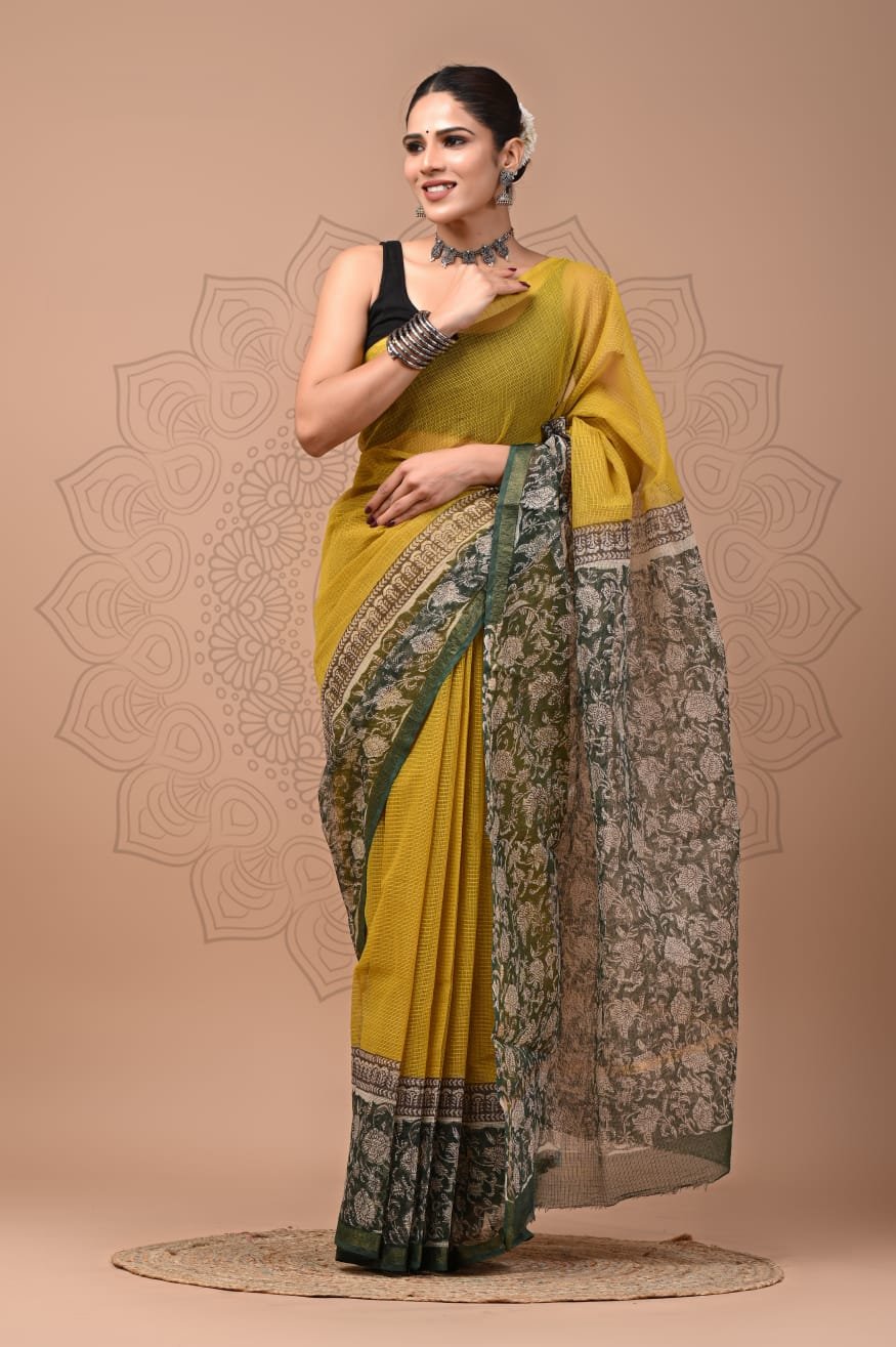bagru, bagru saree, Chanderi Silk Saree, hand block saree, saree