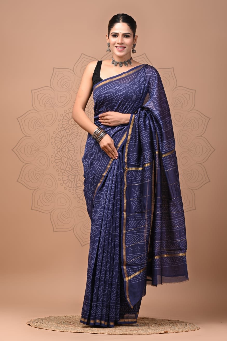 bagru, bagru saree, Chanderi Silk Saree, hand block saree, saree