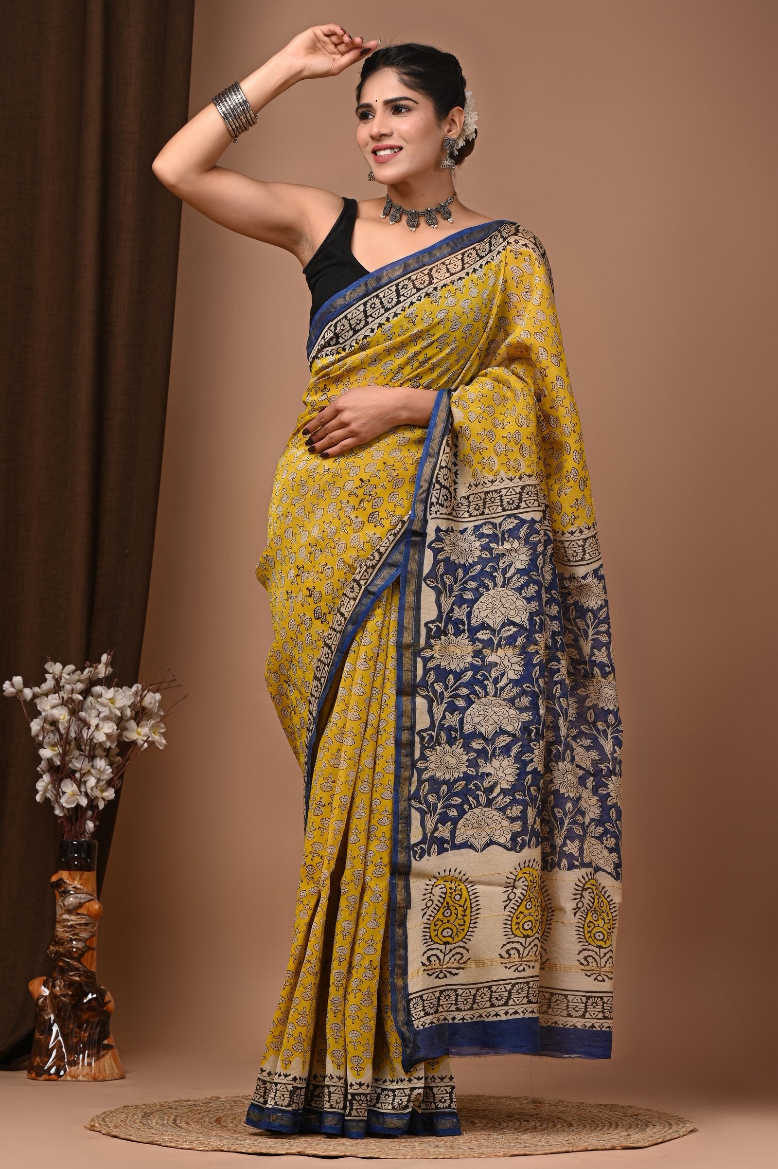 bagru, bagru saree, Chanderi Silk Saree, hand block saree, saree
