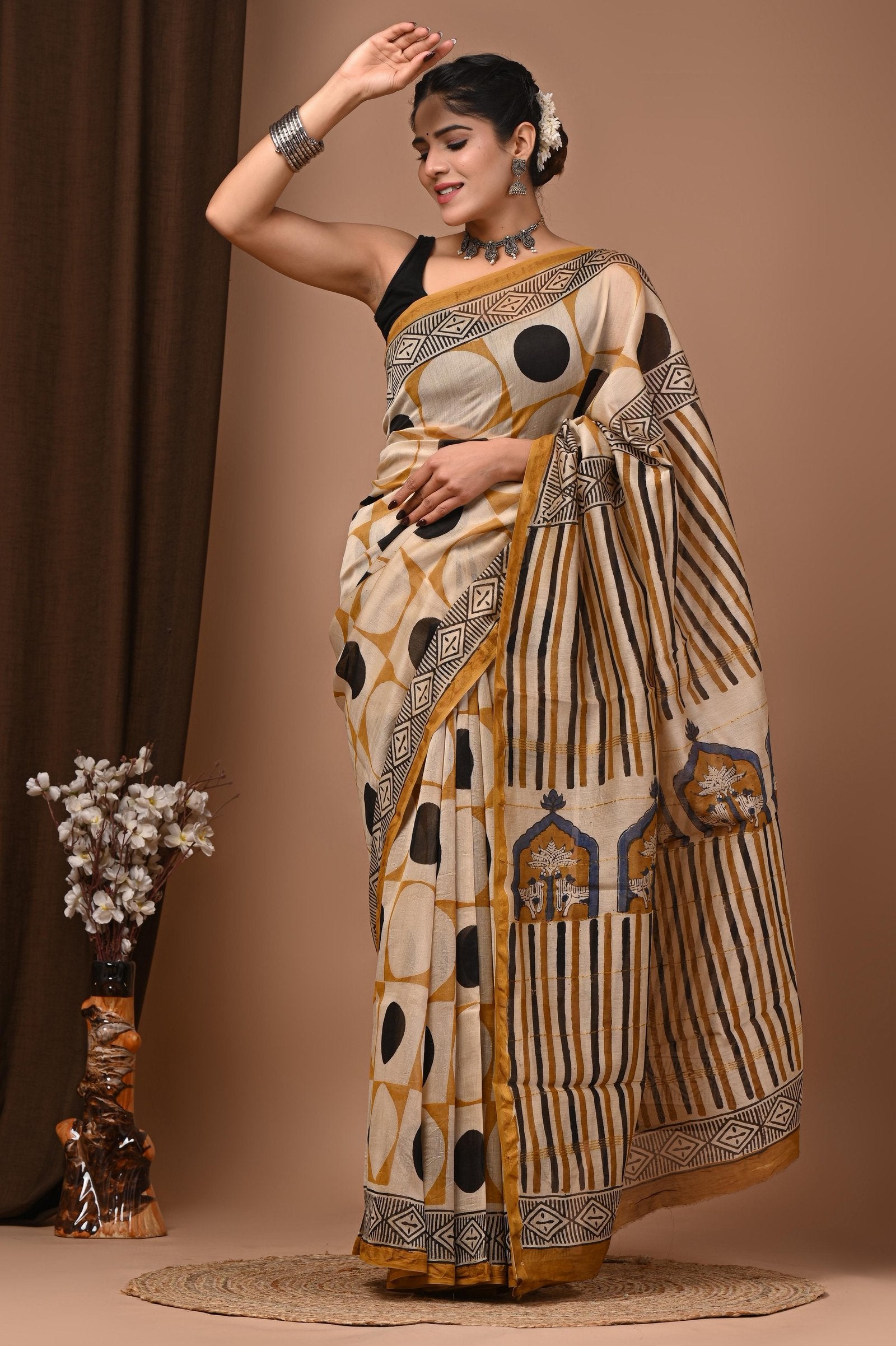 bagru, bagru saree, Chanderi Silk Saree, hand block saree, saree