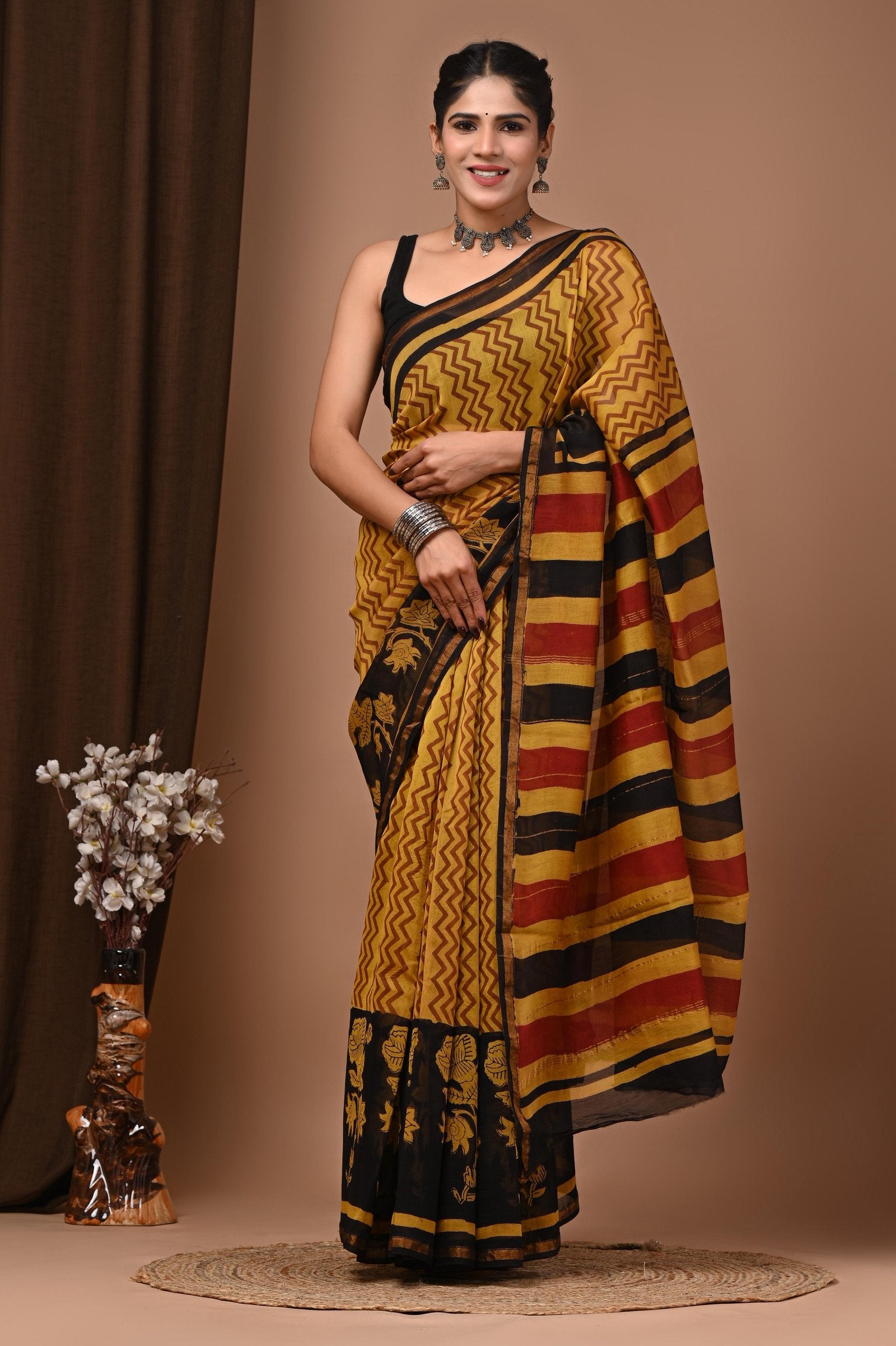 bagru, bagru saree, Chanderi Silk Saree, hand block saree, saree