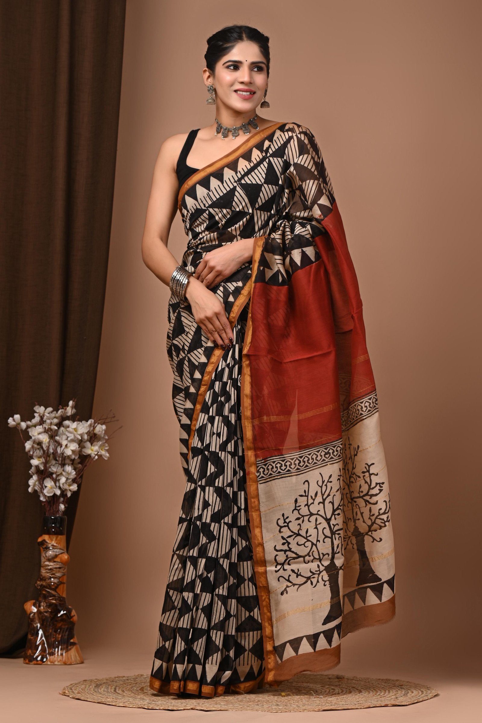 bagru, bagru saree, Chanderi Silk Saree, hand block saree, saree