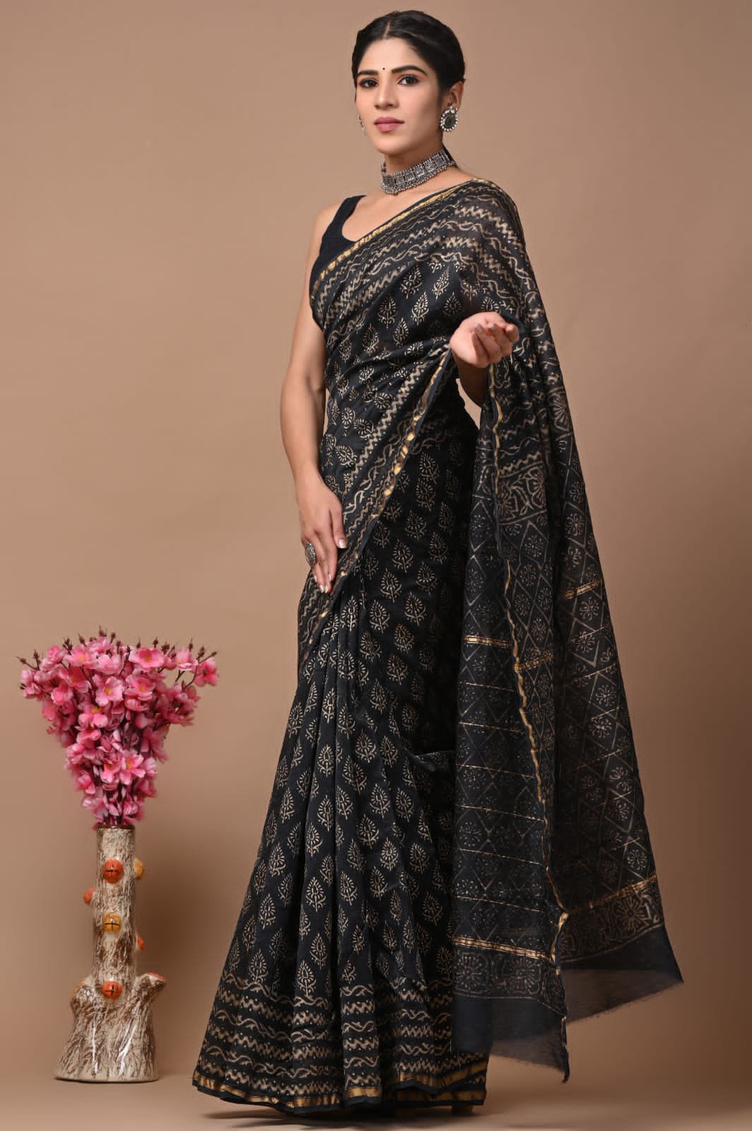 bagru, bagru saree, Chanderi Silk Saree, hand block saree, saree