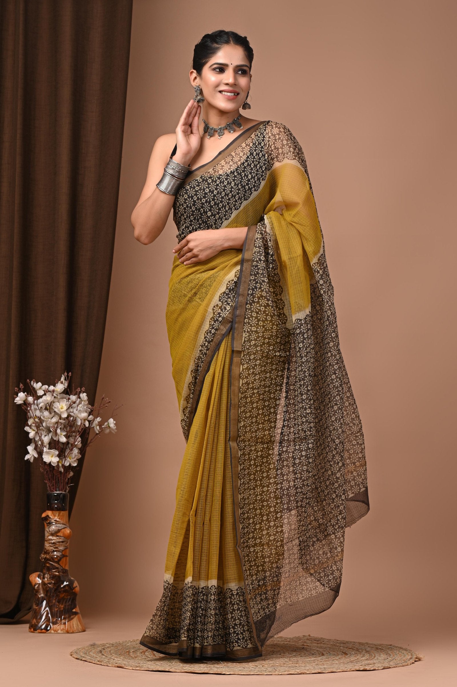 bagru, bagru saree, Chanderi Silk Saree, hand block saree, saree