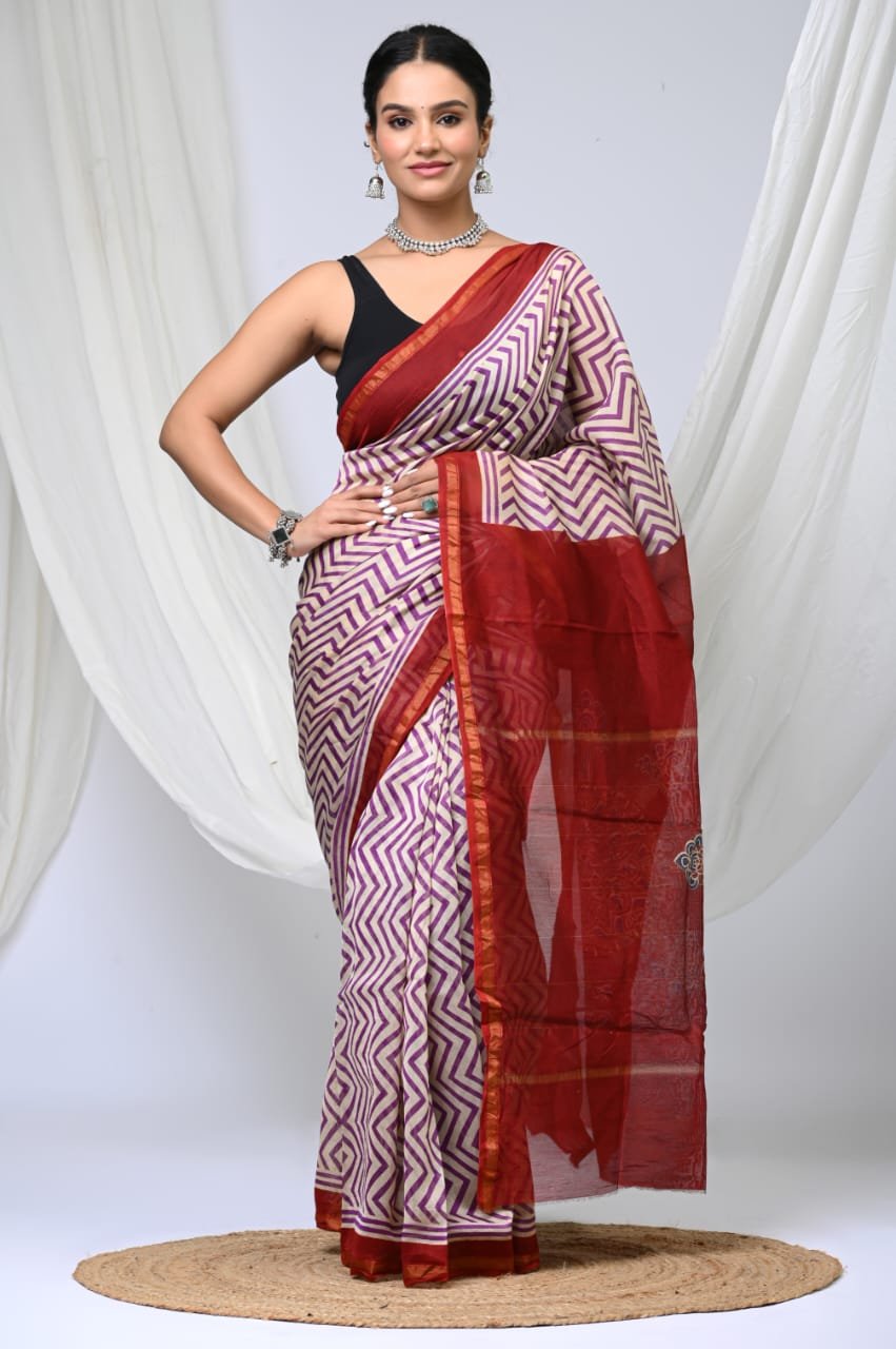 bagru, bagru saree, Chanderi Silk Saree, hand block saree, saree