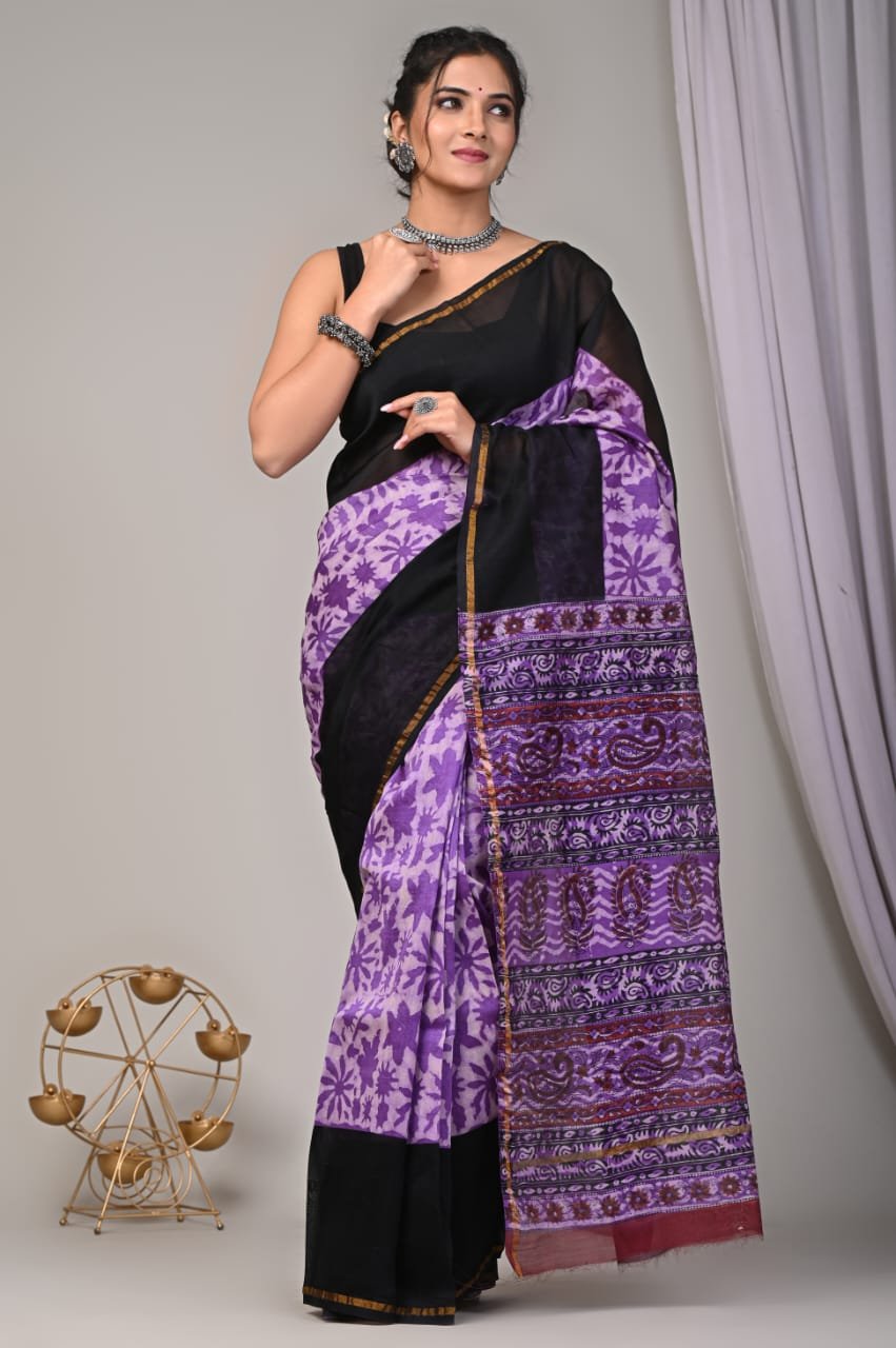 bagru, bagru saree, Chanderi Silk Saree, hand block saree, saree