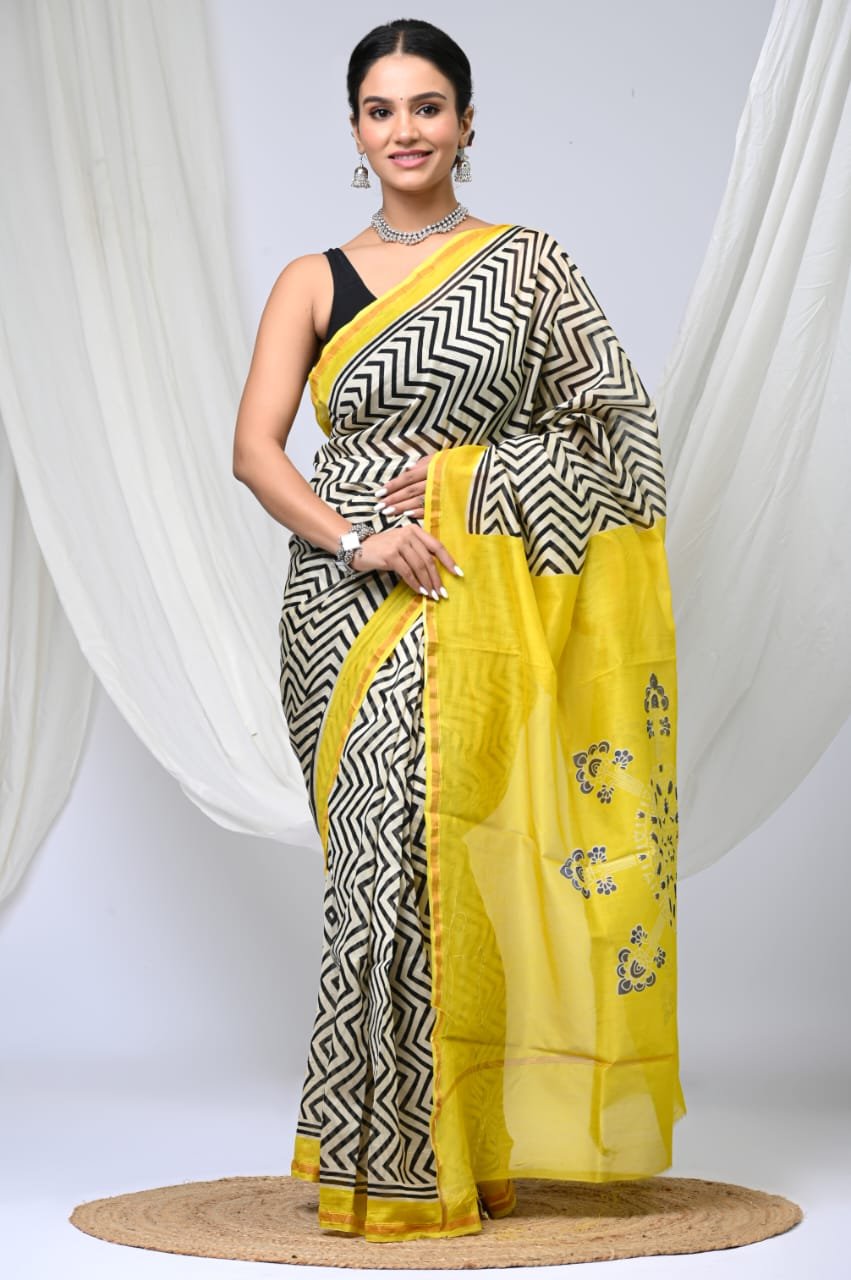 bagru, bagru saree, Chanderi Silk Saree, hand block saree, saree