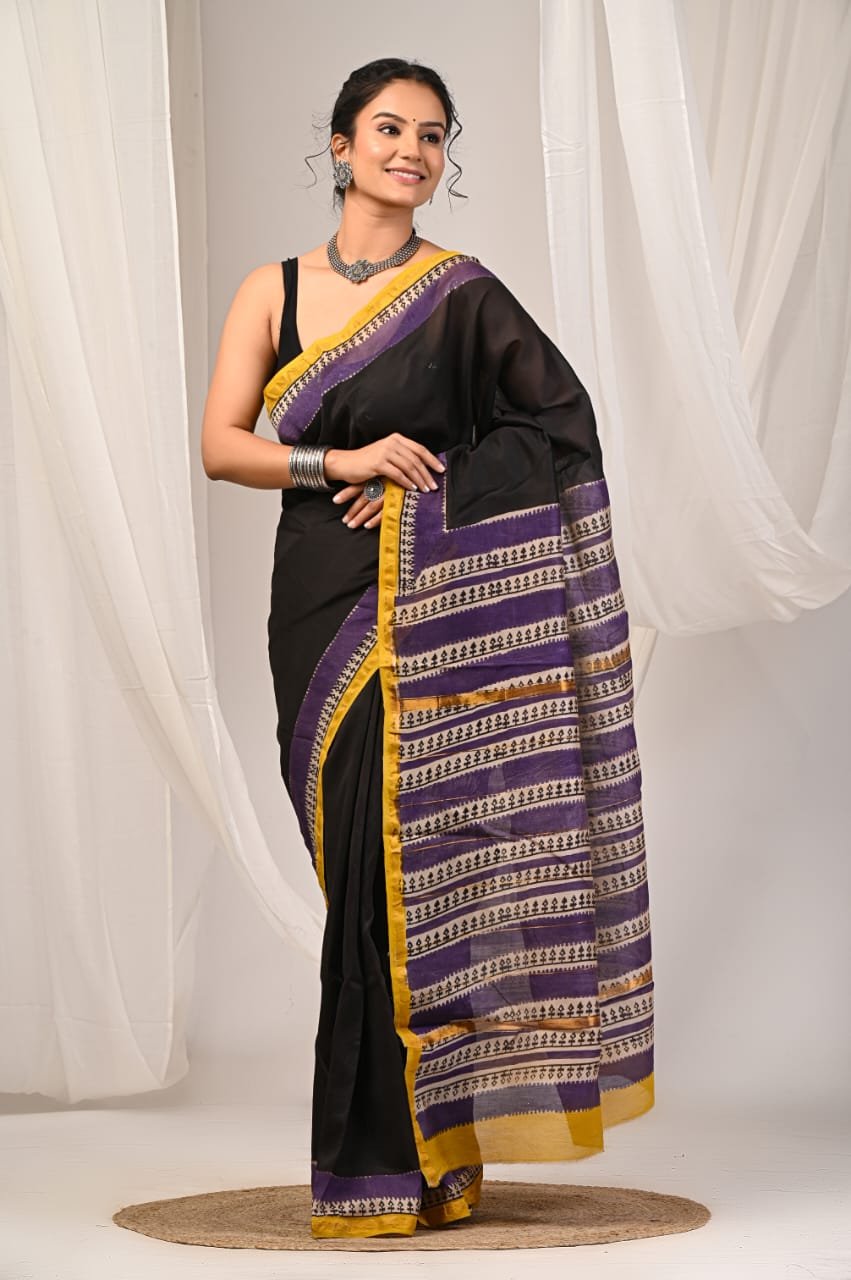 bagru, bagru saree, Chanderi Silk Saree, hand block saree, saree
