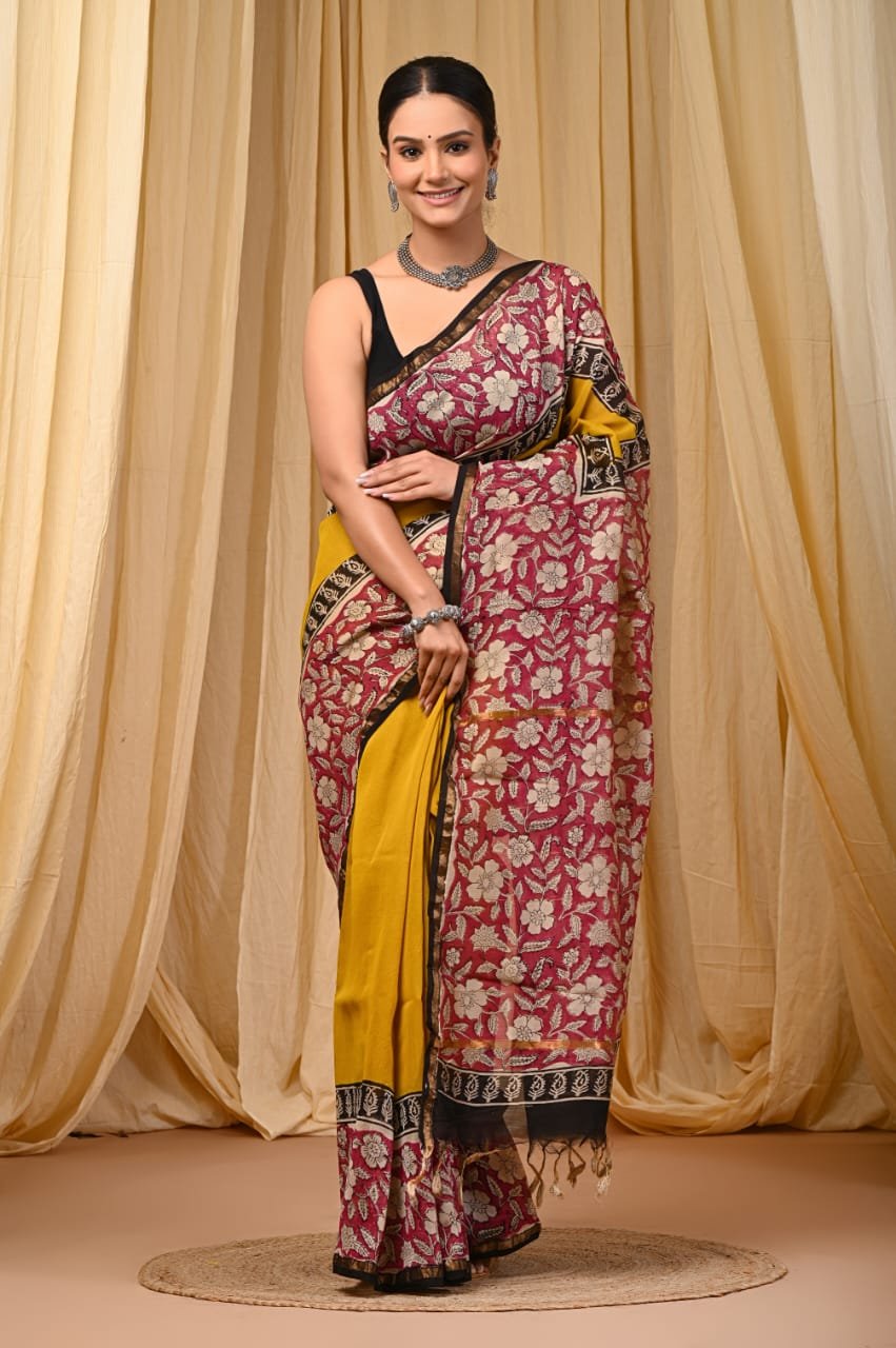 bagru, bagru saree, Chanderi Silk Saree, hand block saree, saree