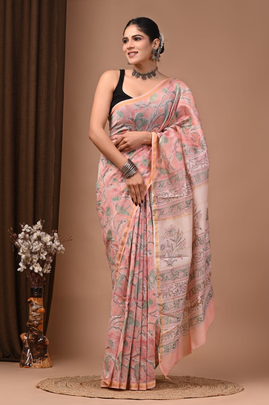 bagru, bagru saree, Chanderi Silk Saree, hand block saree, saree