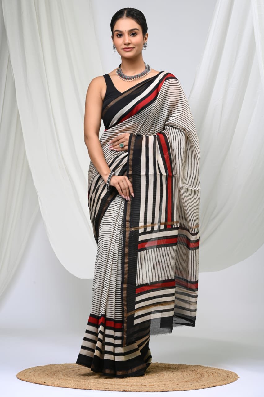 bagru, bagru saree, Chanderi Silk Saree, hand block saree, saree