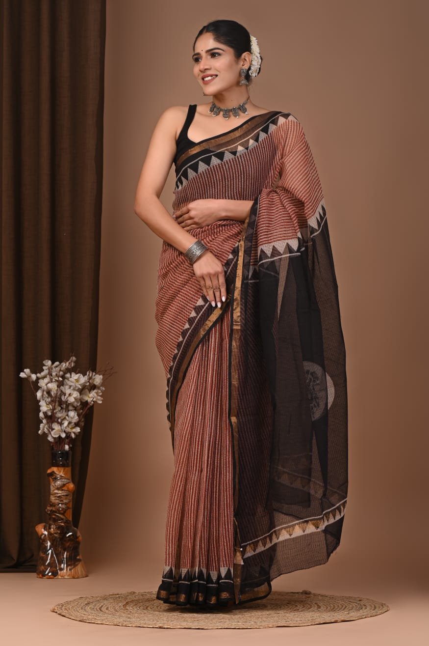 bagru, bagru saree, Chanderi Silk Saree, hand block saree, saree