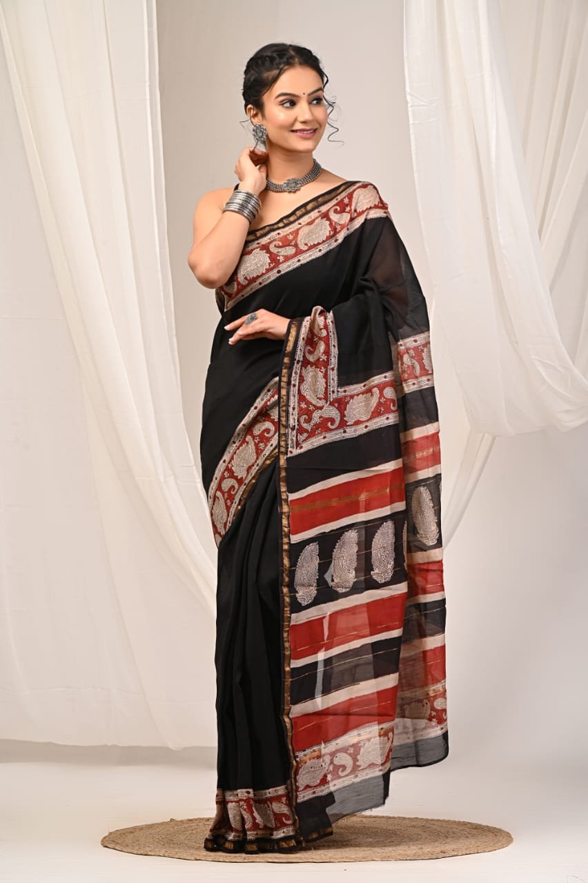 bagru, bagru saree, Chanderi Silk Saree, hand block saree, saree
