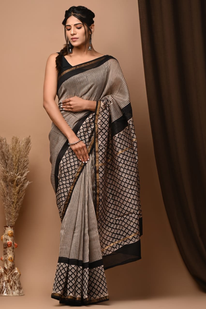 bagru, bagru saree, Chanderi Silk Saree, hand block saree, saree