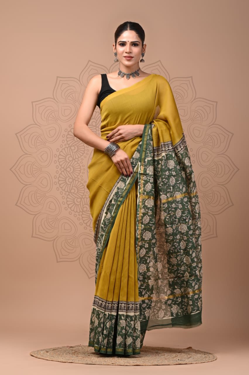 bagru, bagru saree, Chanderi Silk Saree, hand block saree, saree