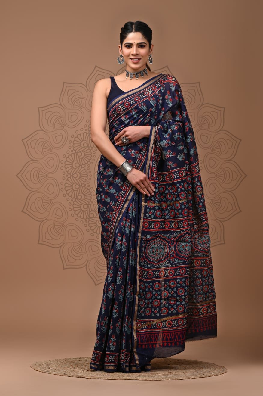 bagru, bagru saree, Chanderi Silk Saree, hand block saree, saree