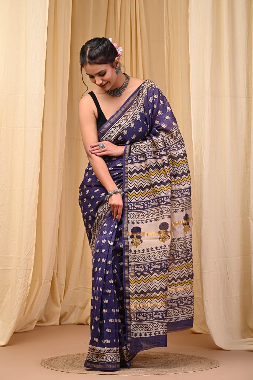 bagru, bagru saree, Chanderi Silk Saree, hand block saree, saree