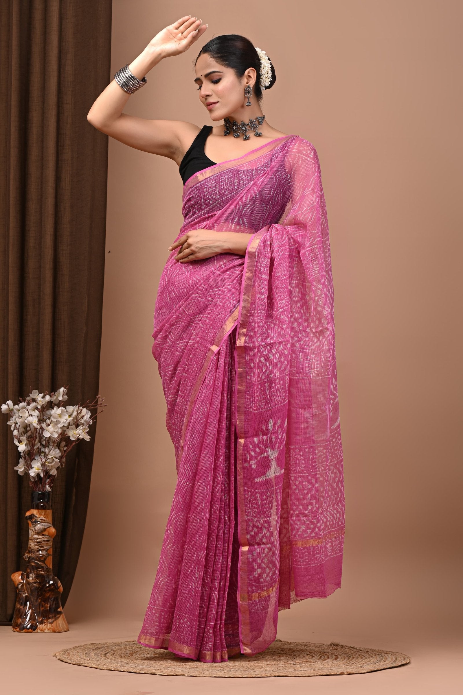 bagru, bagru saree, Chanderi Silk Saree, hand block saree, saree