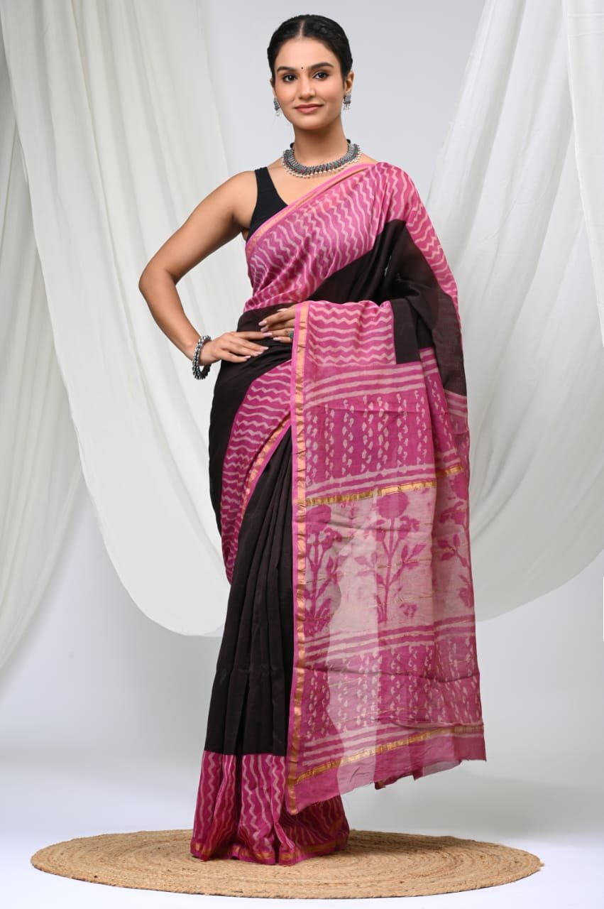 bagru, bagru saree, Chanderi Silk Saree, hand block saree, saree