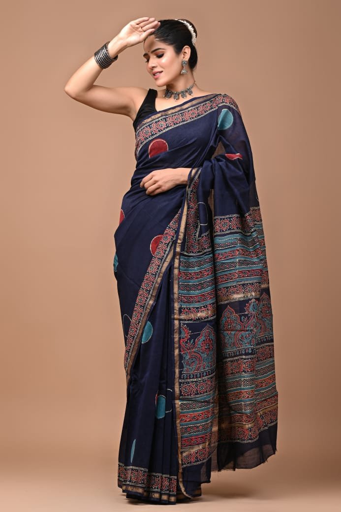 bagru, bagru saree, Chanderi Silk Saree, hand block saree, saree