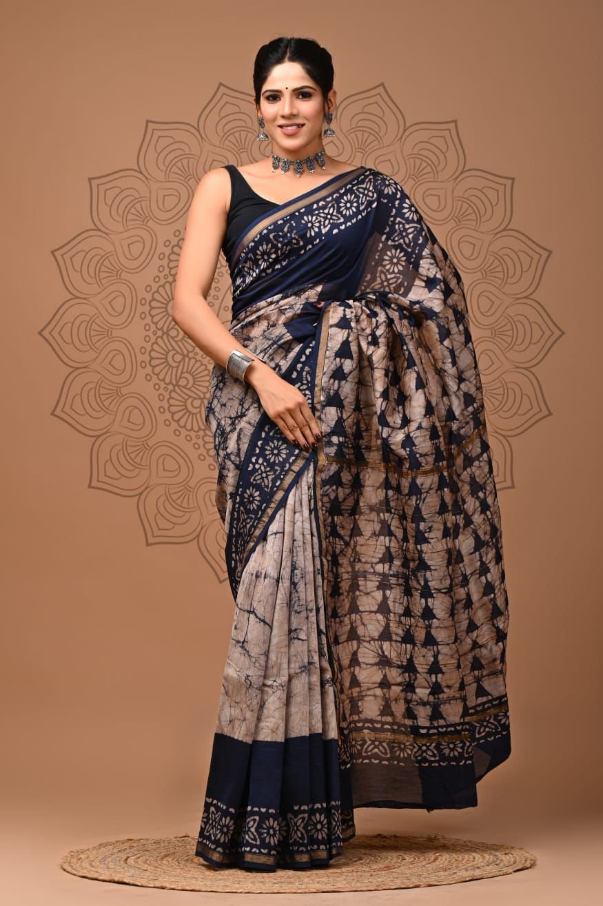 bagru, bagru saree, Chanderi Silk Saree, hand block saree, saree