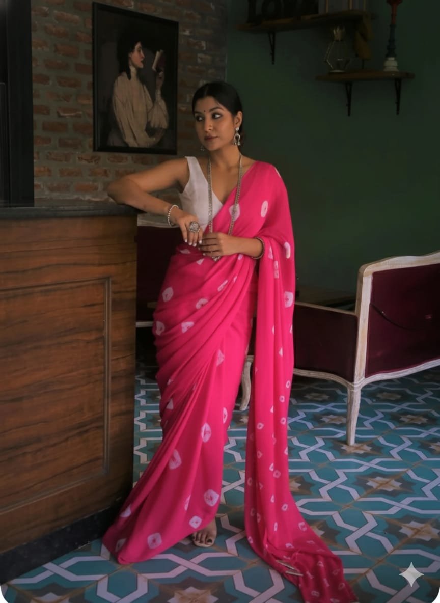 Mul Cotton Hand Block Printed Saree With Blouse Piece