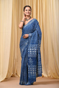 Mul Cotton Hand Block Printed Saree With Blouse Piece