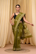 Mul Cotton Hand Block Printed Saree With Blouse Piece