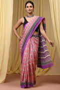 Mul Cotton Hand Block Printed Saree With Blouse Piece