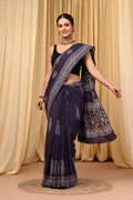 Mul Cotton Hand Block Printed Saree With Blouse Piece