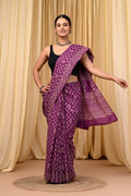 Mul Cotton Hand Block Printed Saree With Blouse Piece