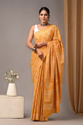 Mul Cotton Hand Block Printed Saree With Blouse Piece
