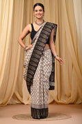 Mul Cotton Hand Block Printed Saree With Blouse Piece